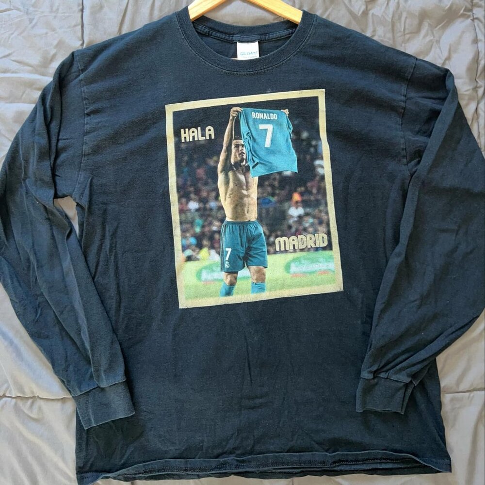 100% Cotton Men's Real Madrid Cristiano Ronaldo Old School Graphic Style T-Shirt